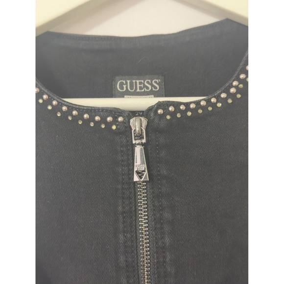 Guess Womens Jumpsuit Black Studded Denim  Zipper Front Sleeveless Pants Size 29 - Picture 15 of 15